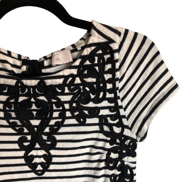 Anthropologie Stamp Black & White Striped w/ Embroidery Mini Dress XS - Picture 6 of 9